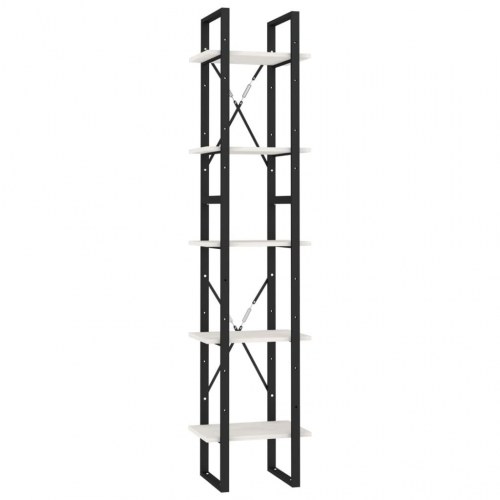 Bogreol 40×30×175 cm med 5 hylder - massivt fyrretræ, hvid/sort metalstel