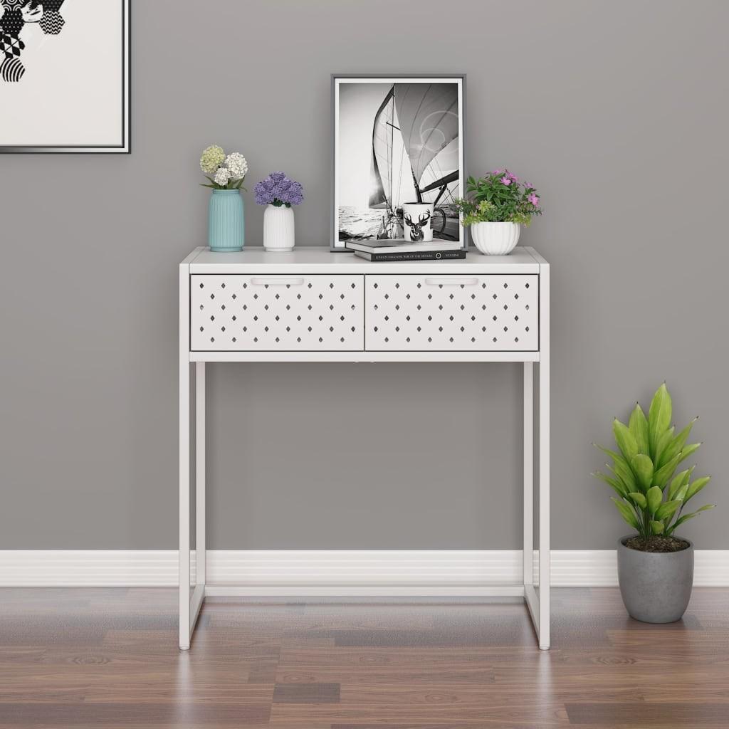 Konsolbord i stål - hvid, 72 × 35 × 75 cm med 2 skuffer