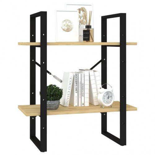 Bogreol 60×30×70 cm med 2 hylder - massivt fyrretræ og metal