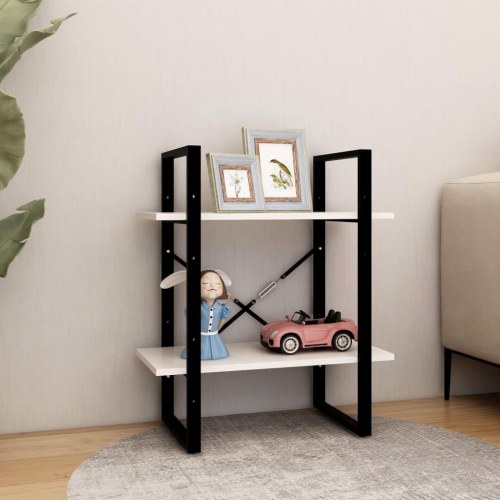 Bogreol 60×30×70 cm - 2 hylder i massivt fyrretræ, hvid