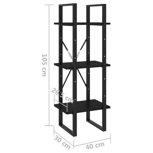 Bogreol med 3 hylder 40x30x105 cm massivt fyrretræ sort