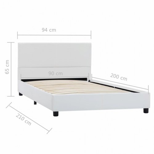 Sengestel 90x200 cm i hvidt kunstlæder med hovedgærde