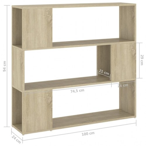 Bogreol/rumdeler 100×24×94 cm i konstrueret træ - sonoma-eg
