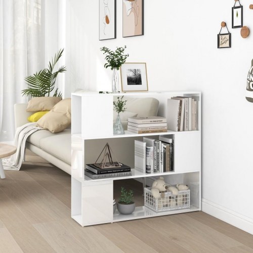Bogskab og rumdeler 100 x 24 x 94 cm i konstrueret træ - hvid højglans