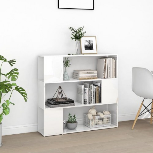 Bogskab og rumdeler 100 x 24 x 94 cm i konstrueret træ - hvid højglans