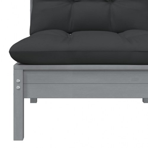 Midterdel til havesofa med antracitgrå hynder i massivt fyrretræ