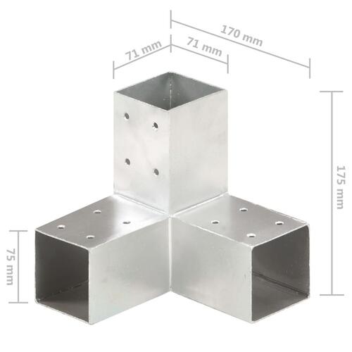 Stolpebeslag Y-form 4 stk. 71x71 mm galvaniseret metal