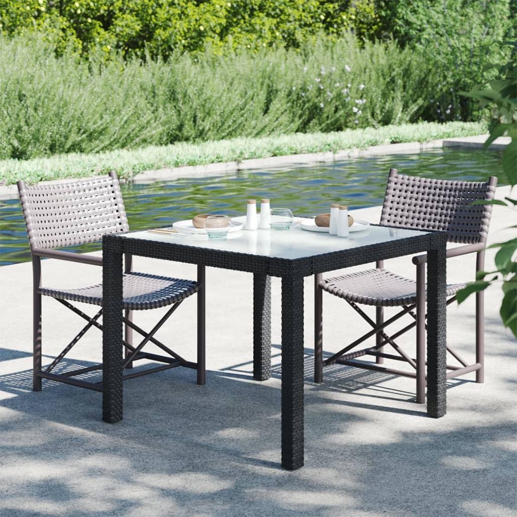 Havebord 90x90x75 cm hærdet glas og polyrattan sort