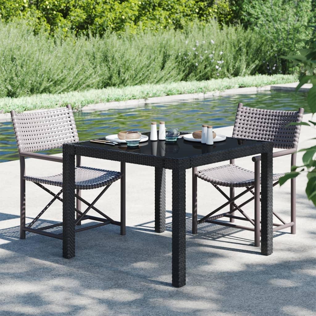 Havebord 90x90x75 cm hærdet glas og polyrattan sort