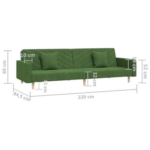 2-personers sovesofa med 2 puder fløjl mørkegrøn