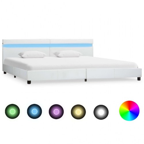 Sengestel med LED 180x200 cm kunstlæder hvid