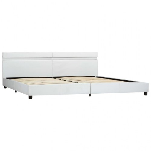 Sengestel med LED 180x200 cm kunstlæder hvid