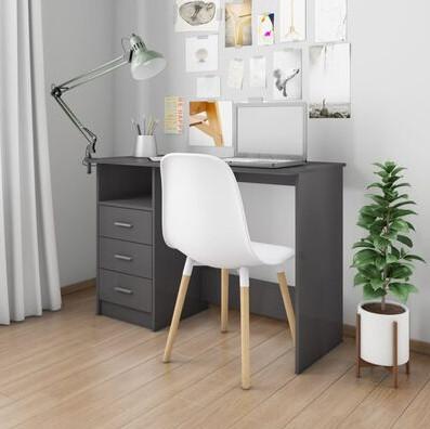Skrivebord med skuffer 110x50x76 cm spånplade grå højglans