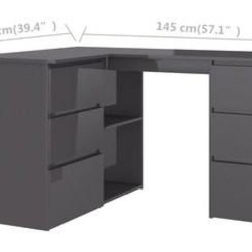 Skrivebord til hjørne145x100x76cm konstrueret træ grå højglans