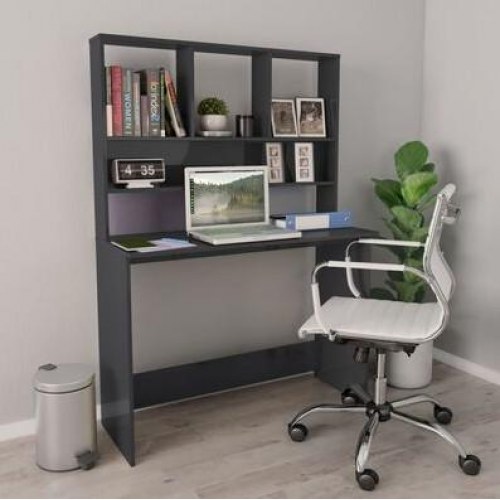 Skrivebord med hylder 110×45×157 cm - grå højglans, konstrueret træ