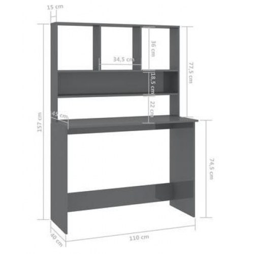 Skrivebord med hylder 110×45×157 cm - grå højglans, konstrueret træ