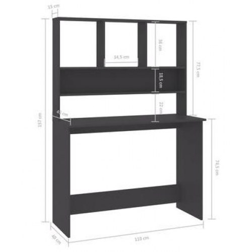 Skrivebord m. hylder 110x45x157 cm konstrueret træ grå