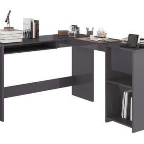 L-formet skrivebord 120x140x75 cm konstrueret træ grå højglans