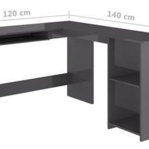 L-formet skrivebord 120x140x75 cm konstrueret træ grå højglans