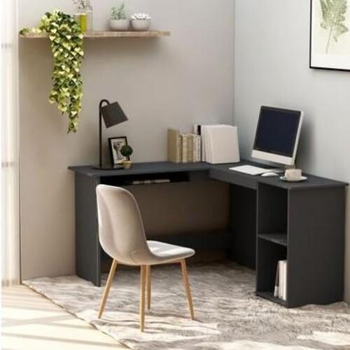 L-formet skrivebord 120x140x75 cm konstrueret træ grå