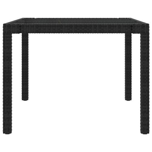 Havebord 190x90x75 cm hærdet glas og polyrattan sort