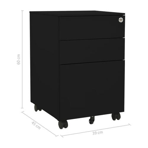 Mobilt arkivskab 39x45x60 cm stål sort