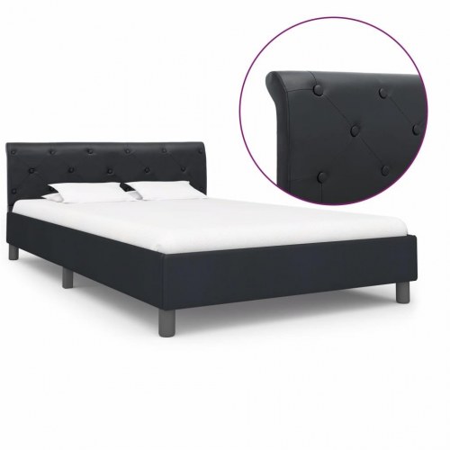 Sengestel 140x200 cm i sort kunstlæder - polstret sengeramme