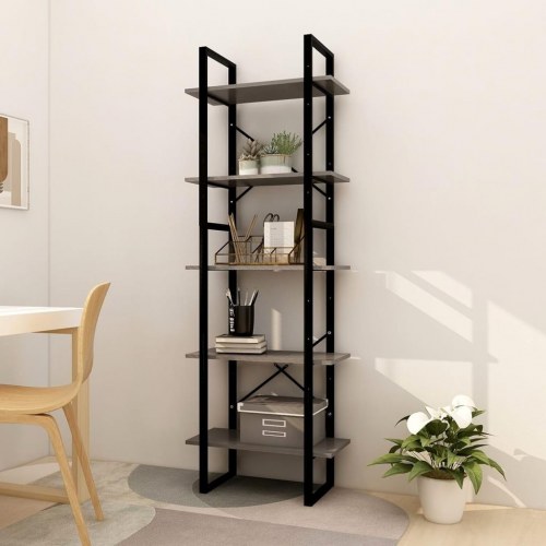 Bogreol med 5 hylder 60 x 30 x 175 cm i massivt fyrretræ - grå