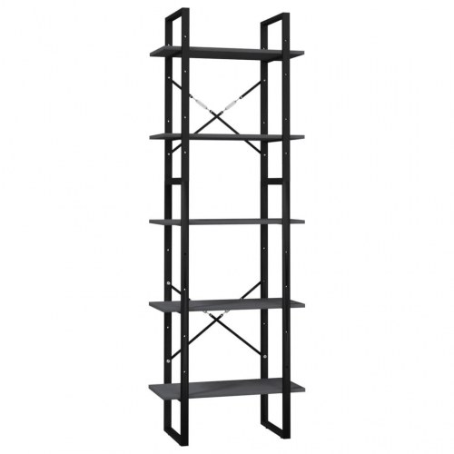 Bogreol med 5 hylder 60 x 30 x 175 cm i massivt fyrretræ - grå