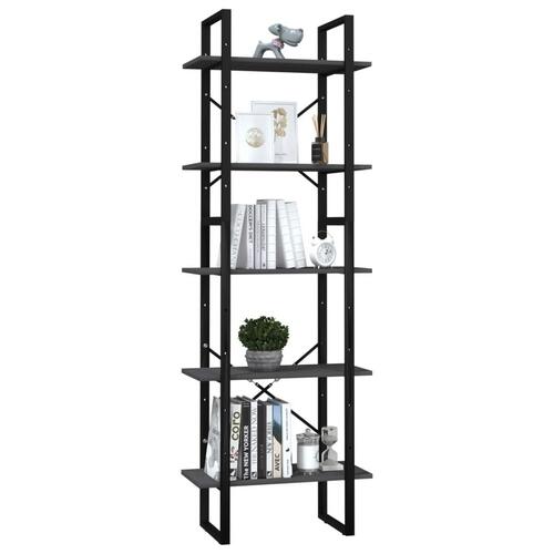 Bogreol med 5 hylder 60x30x175 cm fyrretræ grå