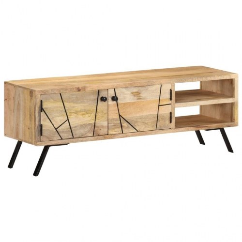 Tv-bord 110x30x40 cm i massivt mangotræ - naturlig, med opbevaring
