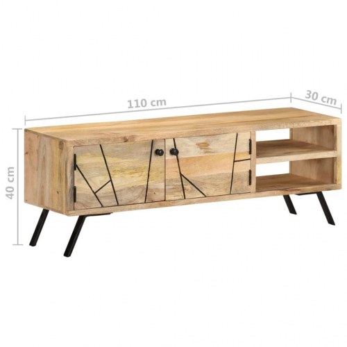 Tv-bord 110x30x40 cm i massivt mangotræ - naturlig, med opbevaring