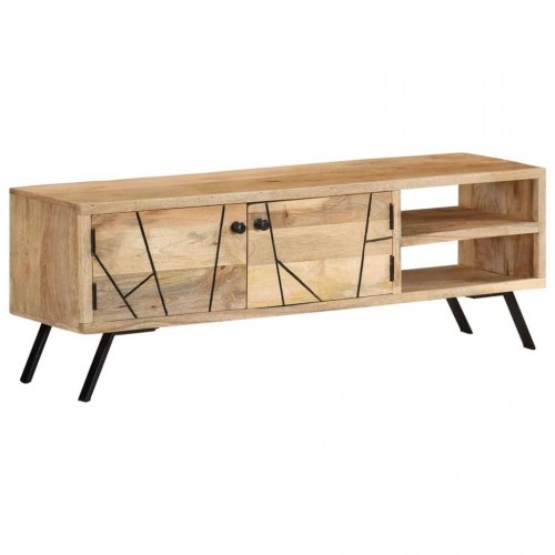 Tv-bord 110x30x40 cm i massivt mangotræ - naturlig, med opbevaring