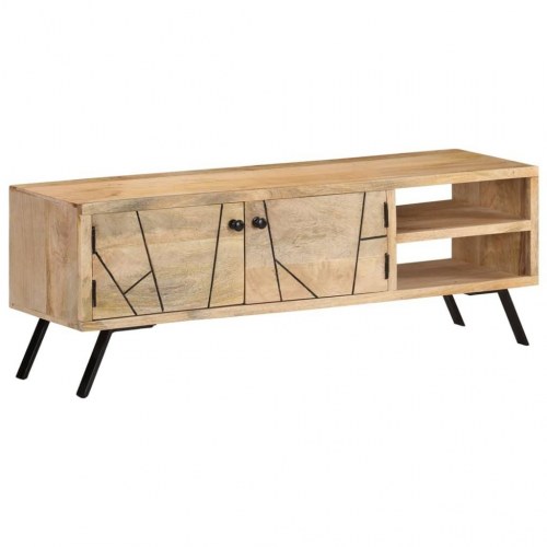Tv-bord 110x30x40 cm i massivt mangotræ - naturlig, med opbevaring