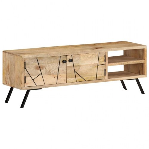 Tv-bord 110x30x40 cm i massivt mangotræ - naturlig, med opbevaring