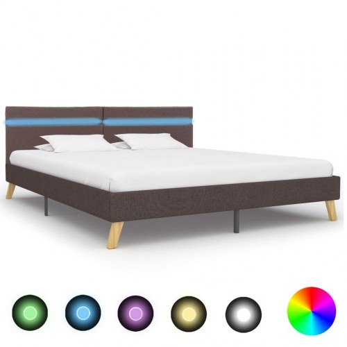 Sengestel med LED 180x200 cm stof gråbrun