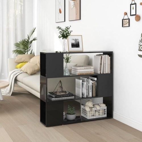 Bogskab/rumdeler 100x24x94 cm konstrueret træ sort højglans