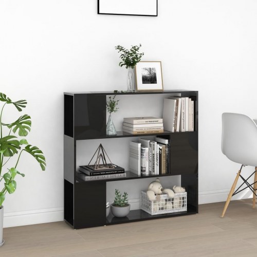 Bogskab/rumdeler 100x24x94 cm konstrueret træ sort højglans