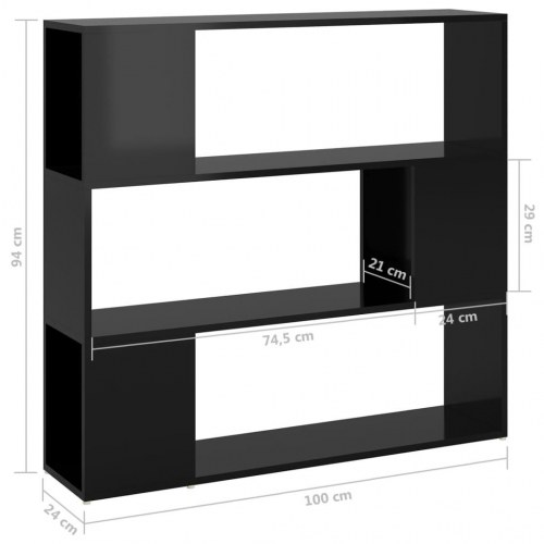 Bogskab/rumdeler 100x24x94 cm konstrueret træ sort højglans