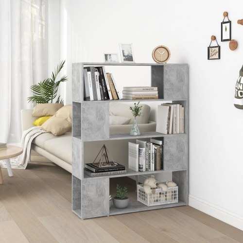 Bogreol/rumdeler 100×24×124 cm i konstrueret træ - betongrå