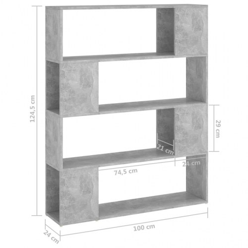 Bogreol/rumdeler 100×24×124 cm i konstrueret træ - betongrå