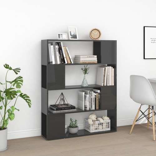 Bogreol/rumdeler 100×24×124 cm - grå højglans, konstrueret træ