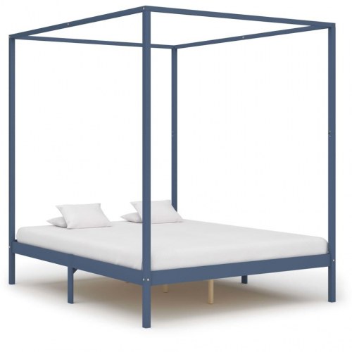 Sengestel til himmelseng med 4 skuffer 160x200 cm fyrretræ grå