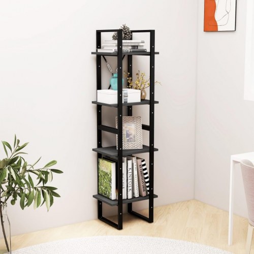 Bogreol 40×30×140 cm med 4 hylder - massivt fyrretræ, grå