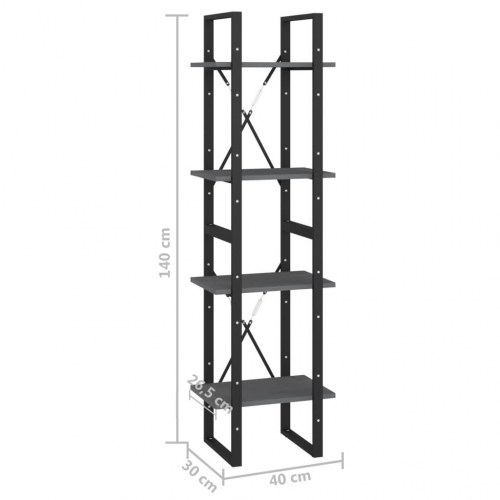 Bogreol 40×30×140 cm med 4 hylder - massivt fyrretræ, grå