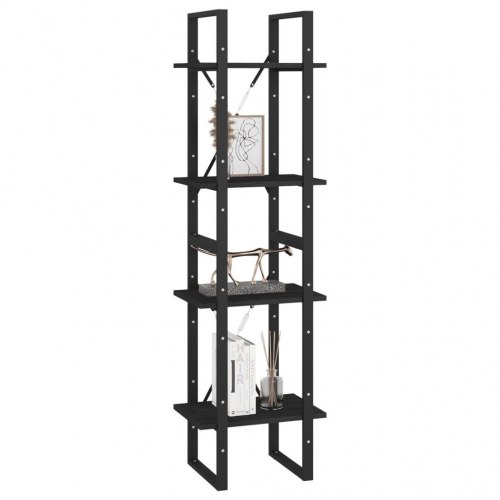 Bogreol 40x30x140 cm 4 hylder massivt fyrretræ sort