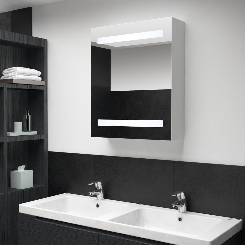 Badeværelsesskab med spejl + LED-lys 50x13,5x60 cm