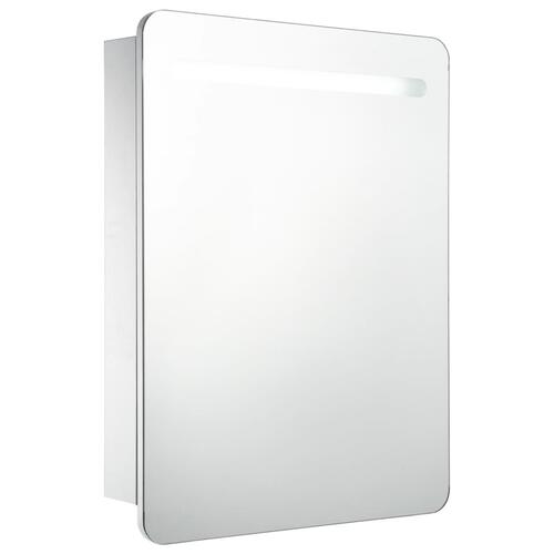 Badeværelsesskab med spejl + LED-lys 60x11x80 cm