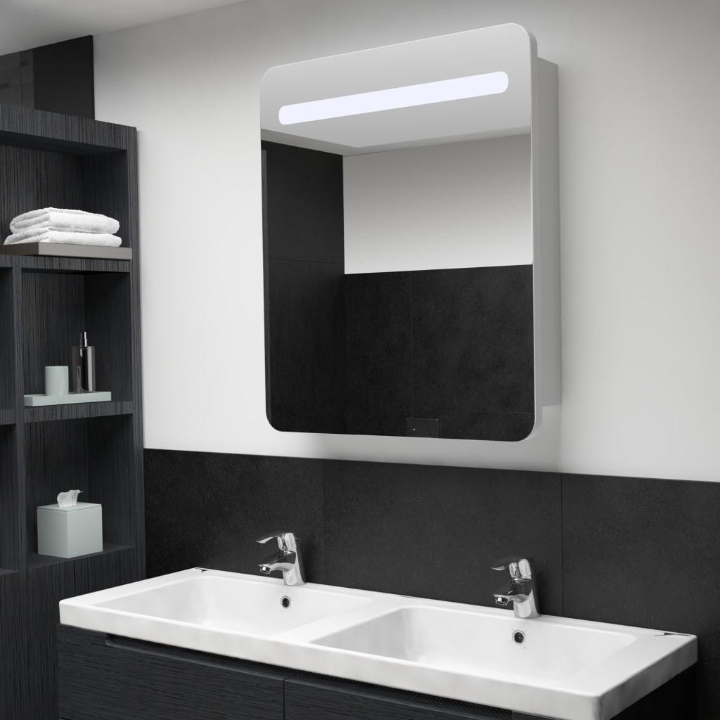 Badeværelsesskab med spejl + LED-lys 68x9x80 cm