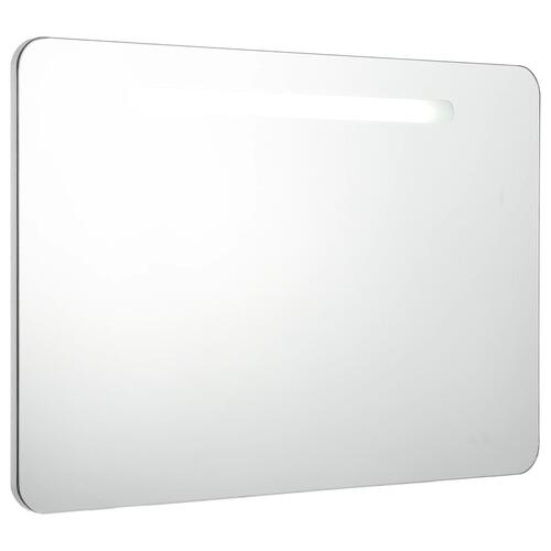 Badeværelsesskab med spejl + LED-lys 80x9,5x55 cm